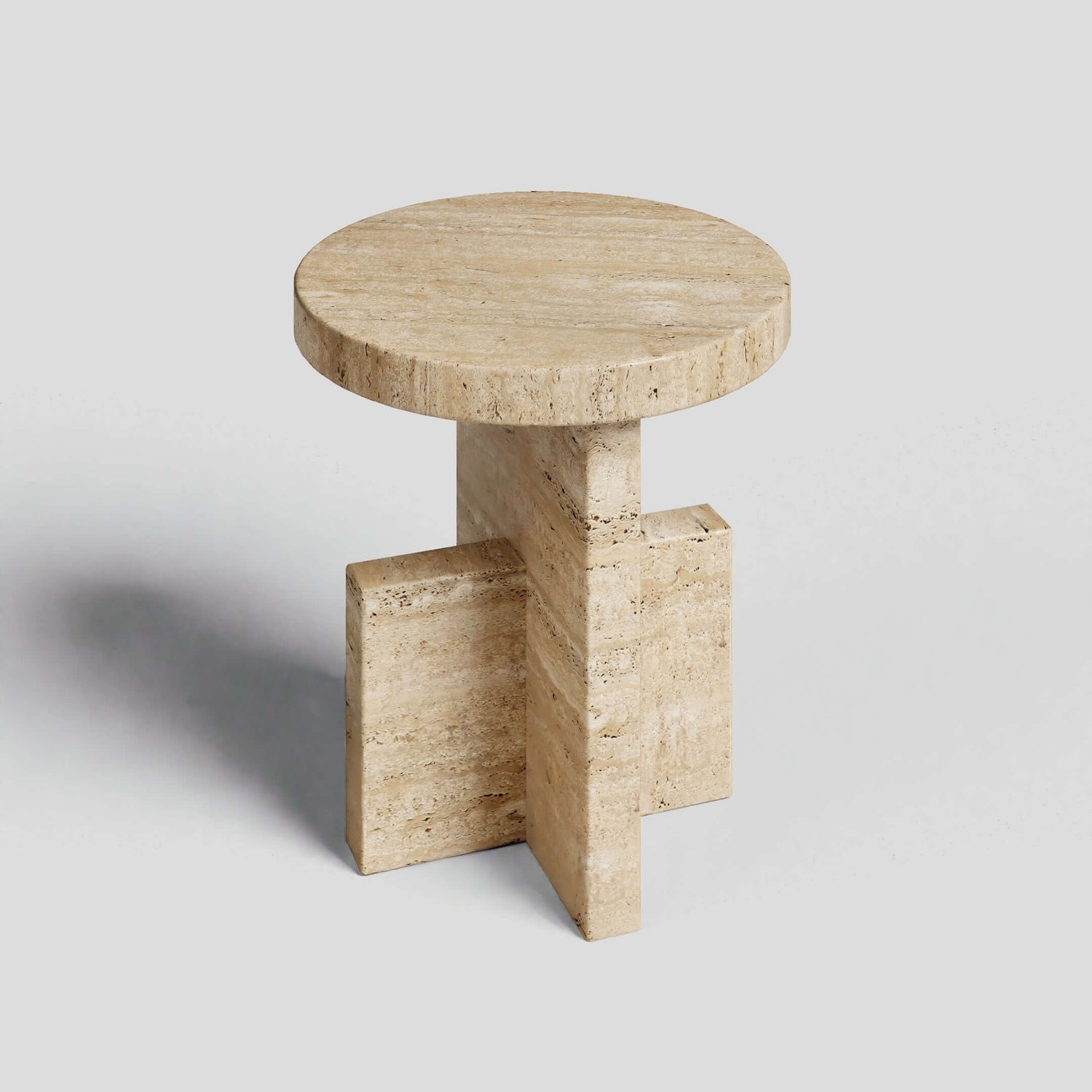 Travertine Scepter Side Table – Unique Architectural Form in Honed Travertine