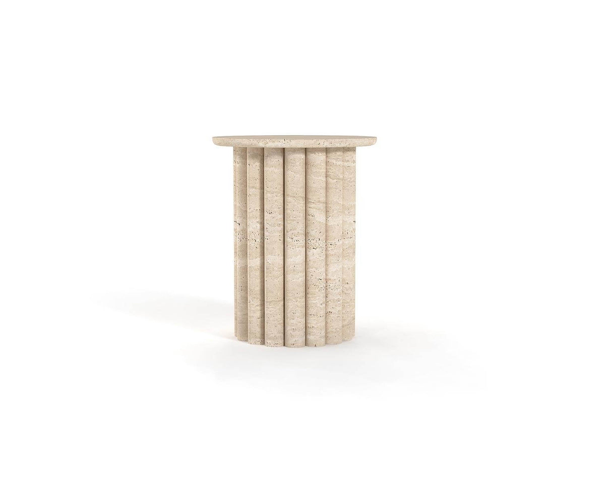 Classic Corinthian Column Travertine Side Table