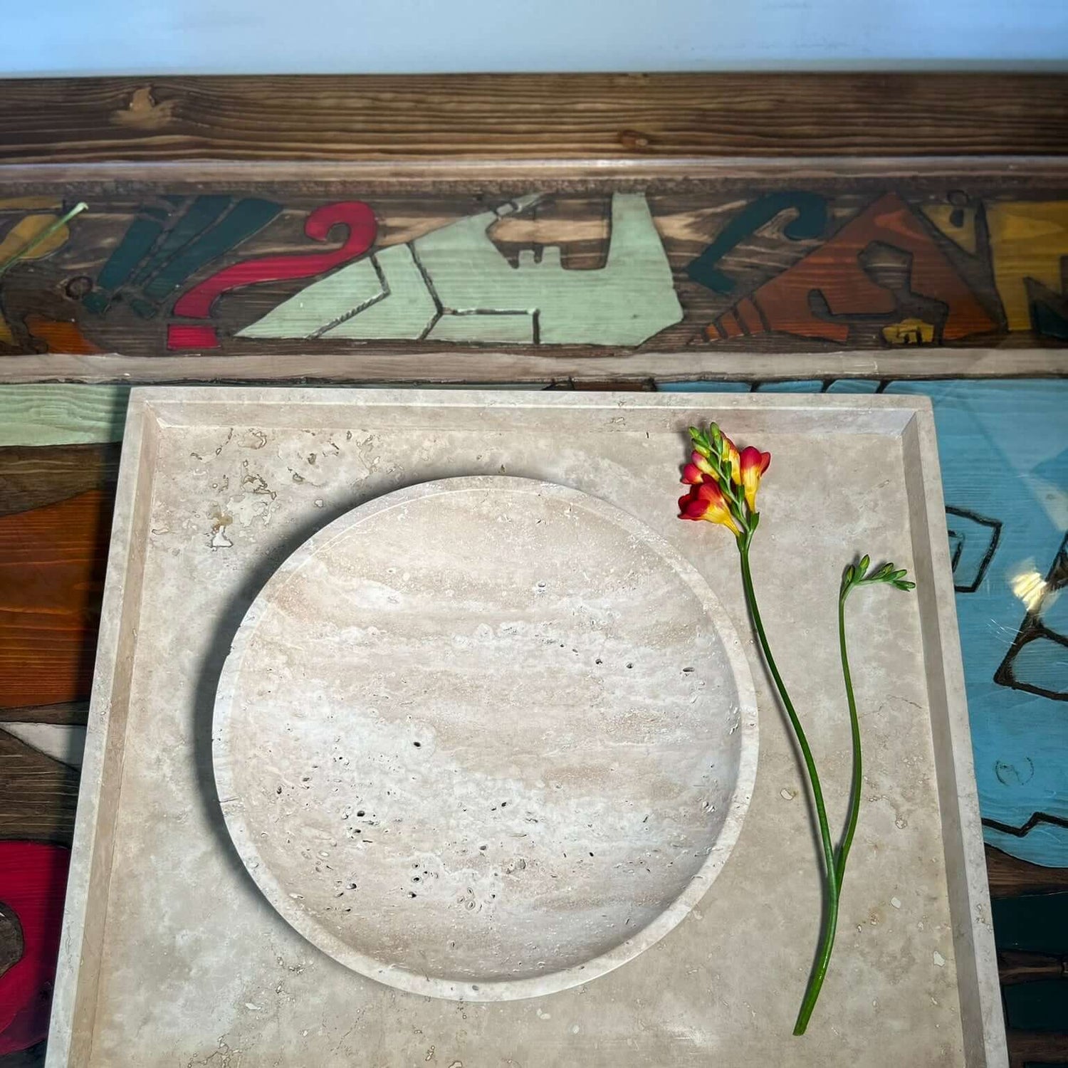 Travertine Tray - Heavy Natural Stone Serving/Catch-All Tray for Kitchen, Bathroom, Photography Props, XXXL