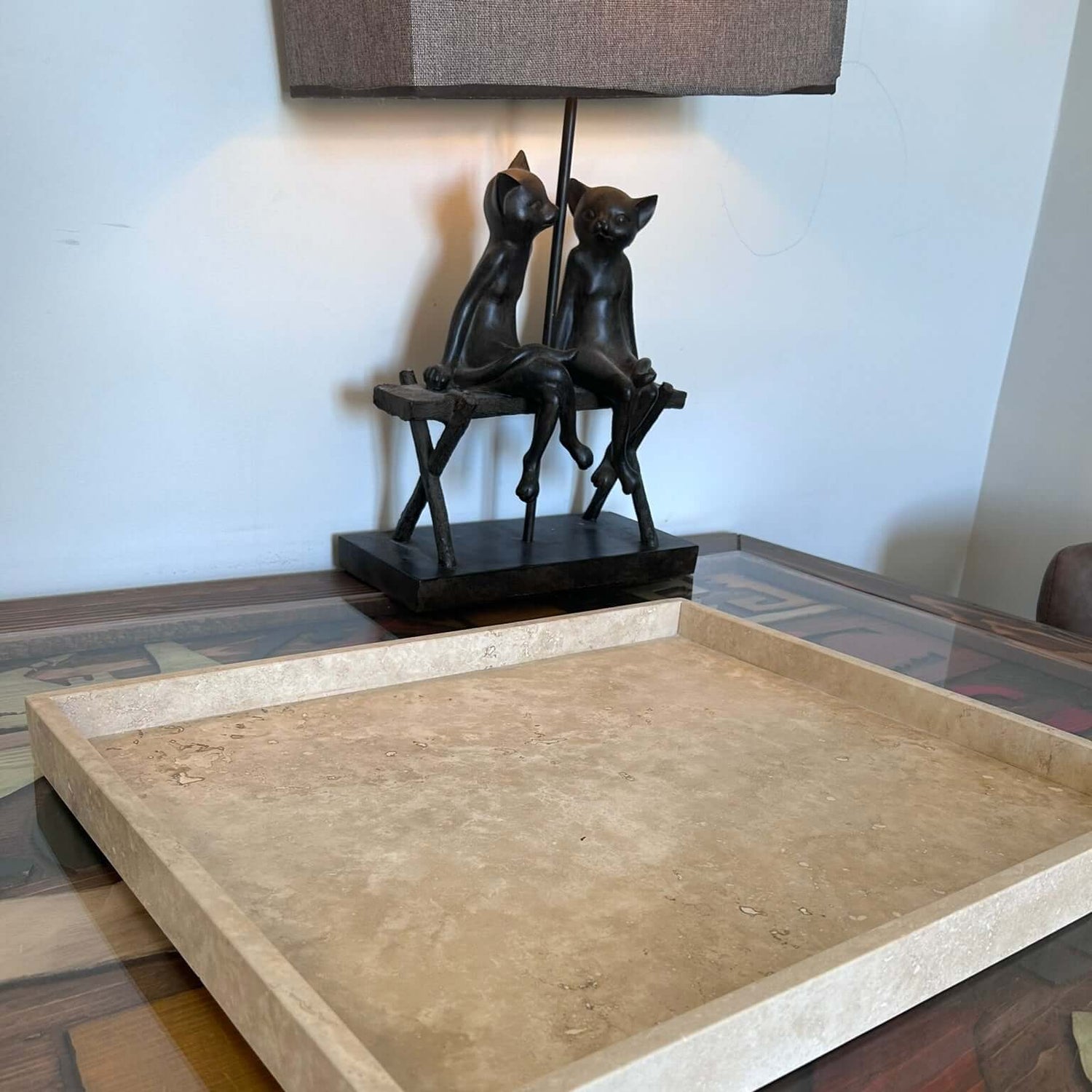 Travertine Tray - Heavy Natural Stone Serving/Catch-All Tray for Kitchen, Bathroom, Photography Props, XXXL