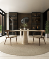 Square Travertine Dining Table with Conical Pedestal Base