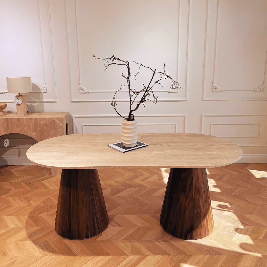 The Redwood Travertine Dining Table