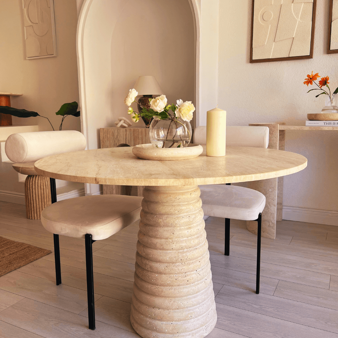 The Harmony Round Travertine Dining Table