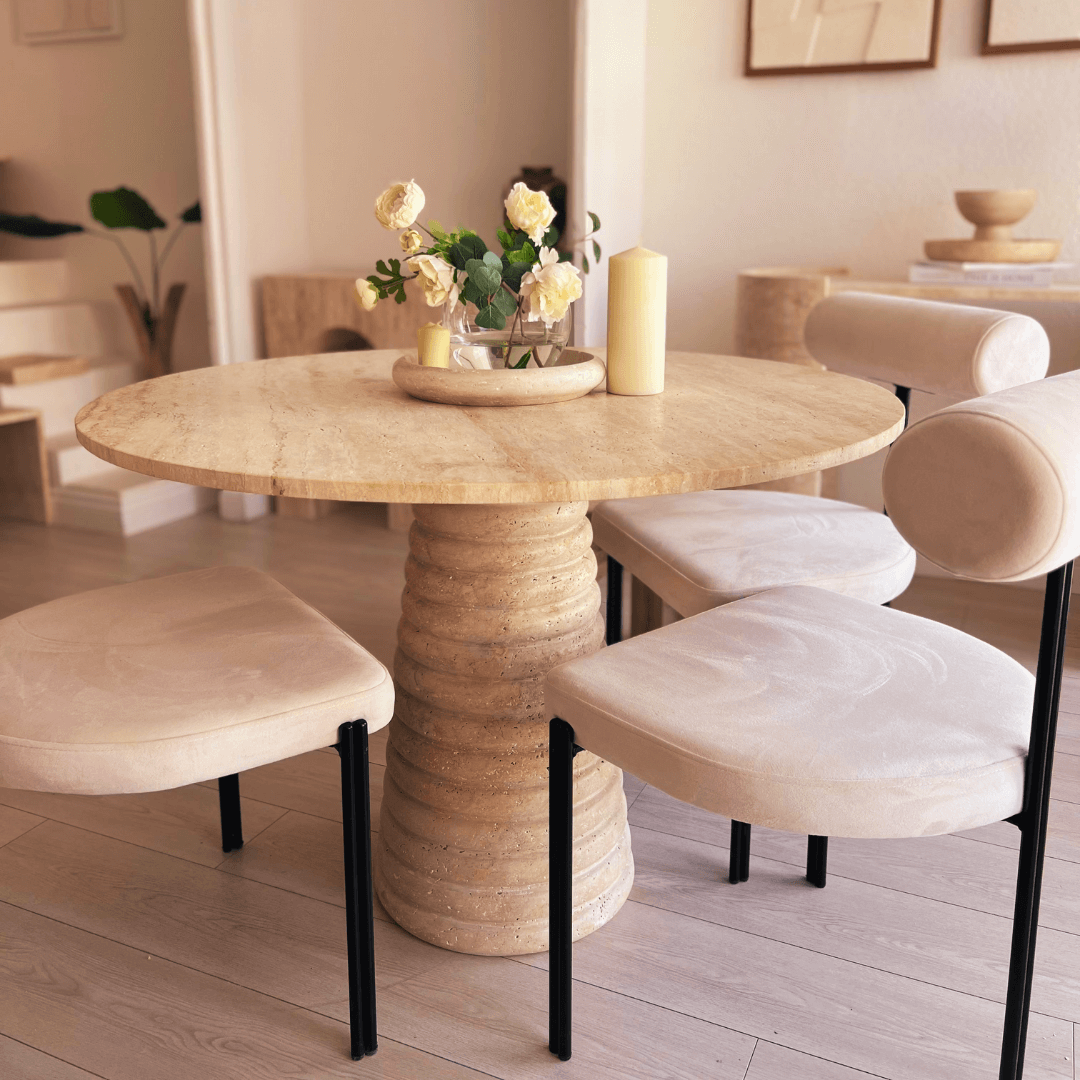 The Harmony Round Travertine Dining Table