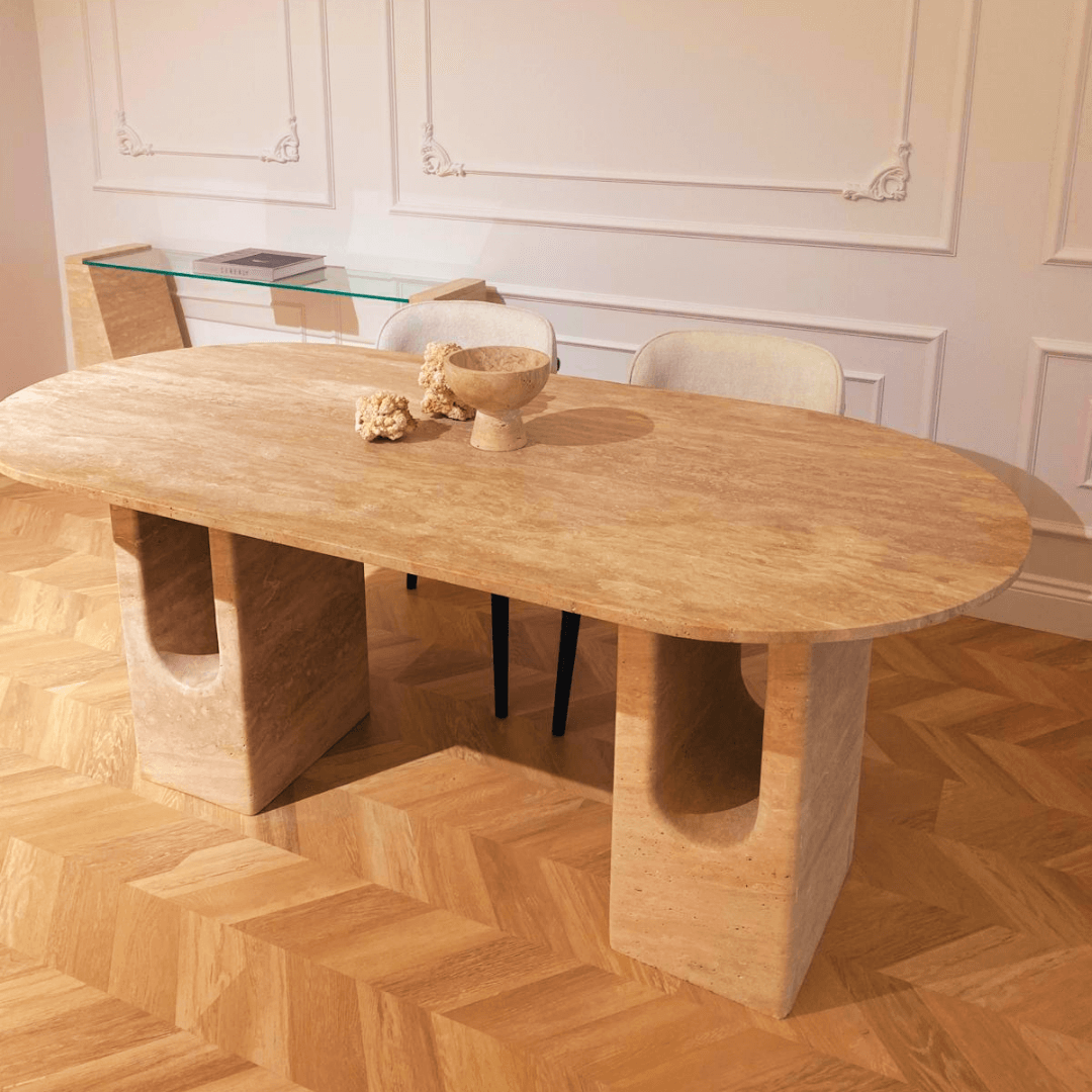 The Regal Arch Travertine Dining and Meeting Table