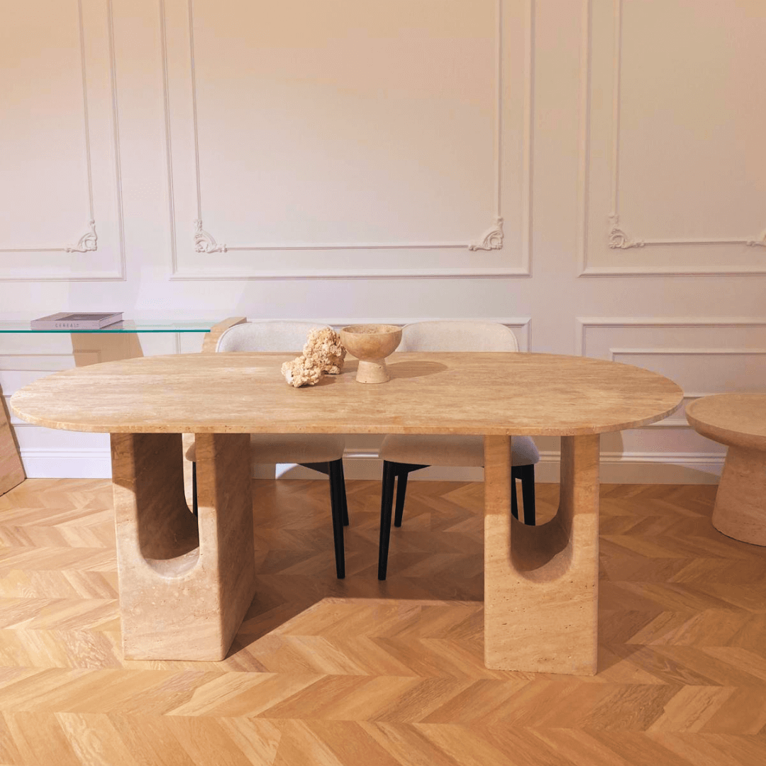 The Regal Arch Travertine Dining and Meeting Table