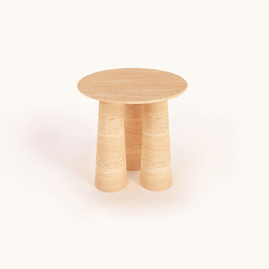 The Elysian Triple Cone Travertine Round Table