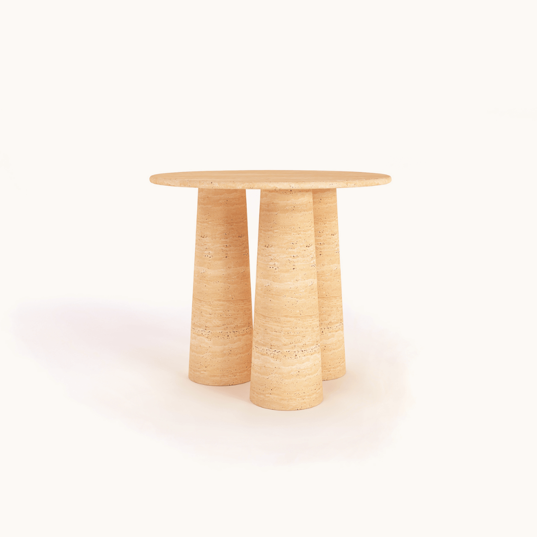 The Elysian Triple Cone Travertine Round Table