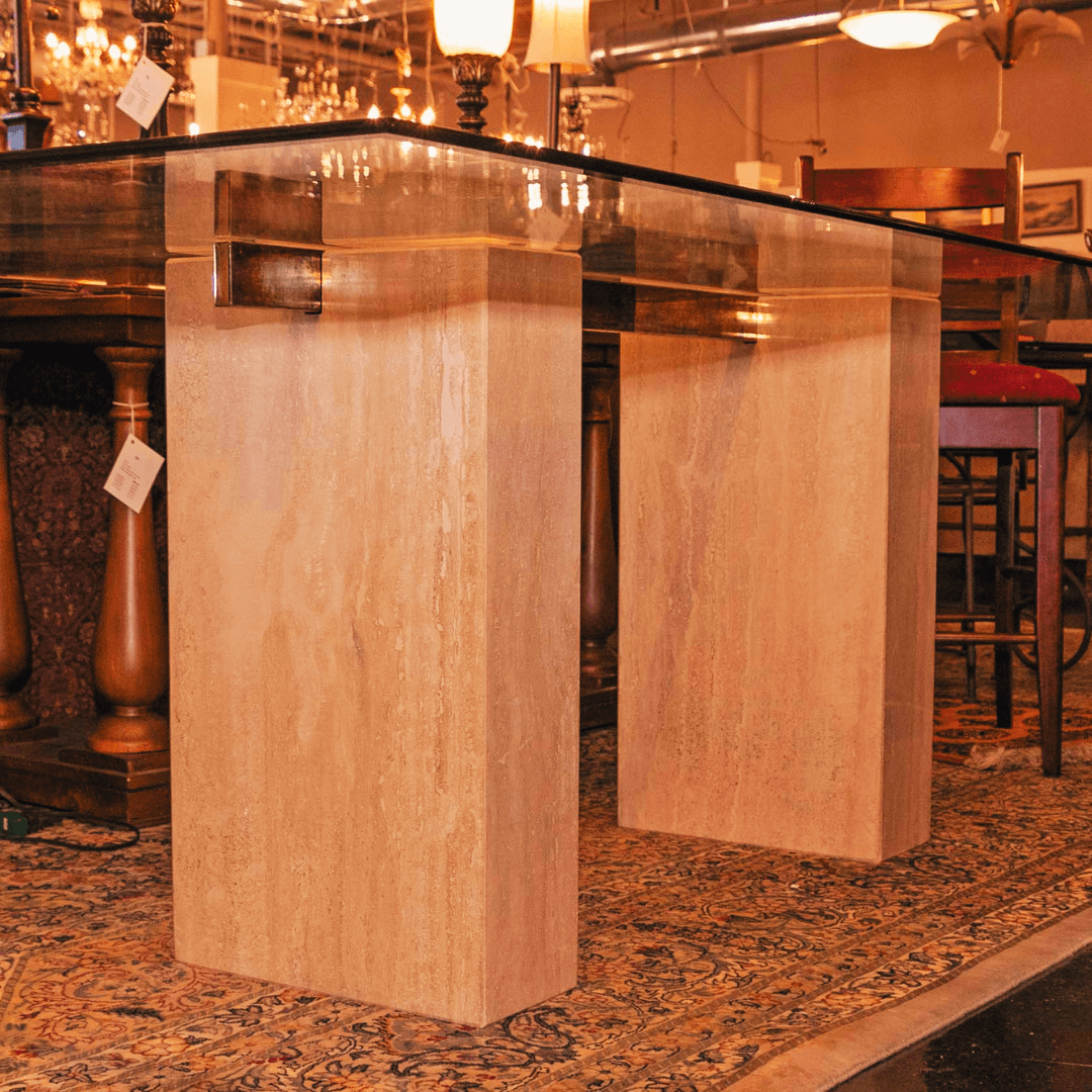 The Elegance Travertine and Glass Dining Table