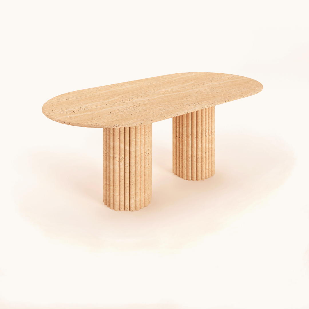 Elegant Dual Pillar Travertine Dining Table