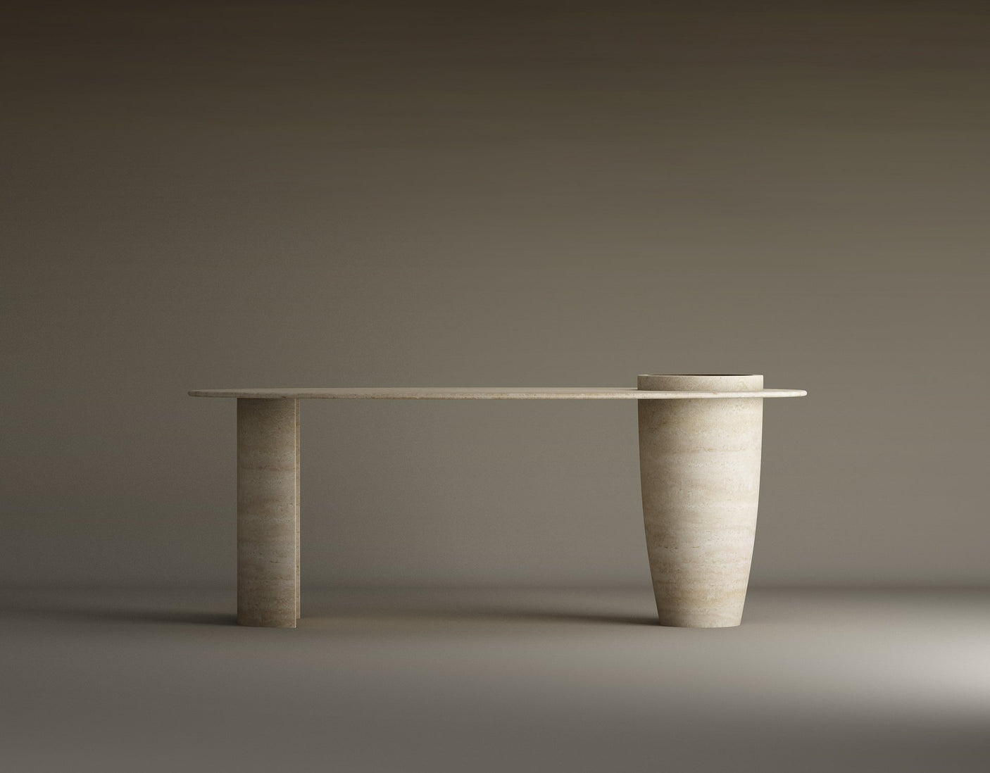 Versatile Travertine Office and Dining Table with Built-in Vase