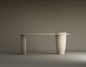 Versatile Travertine Office and Dining Table with Built-in Vase