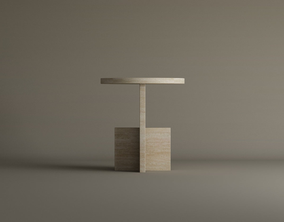 Travertine Scepter Side Table – Unique Architectural Form in Honed Travertine