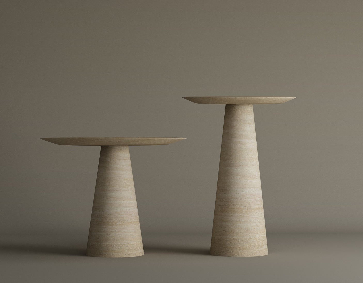 Twin Pillars Travertine Side Table Set – Architectural Balance in Natural Stone