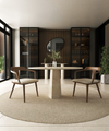 Round Travertine Dining Table with Tareped Center Base