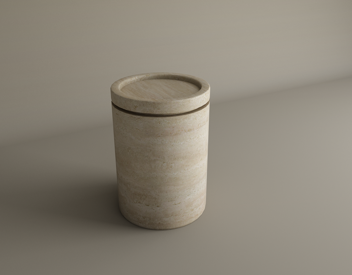 Cycladic Secret Travertine End Table with Storage – A Functional and Timeless Design