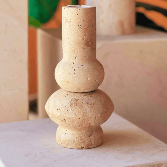 Minimalist Beige Travertine Vase