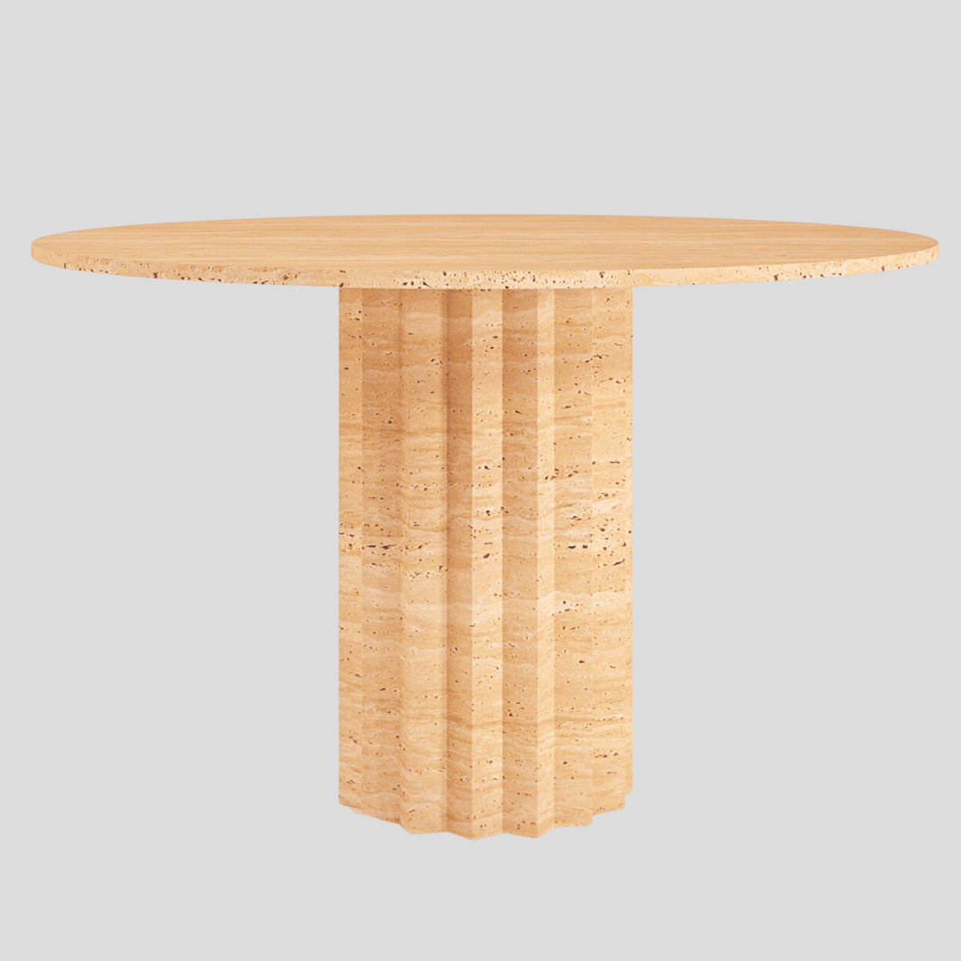 The Fluted Round Travertine Dining Table