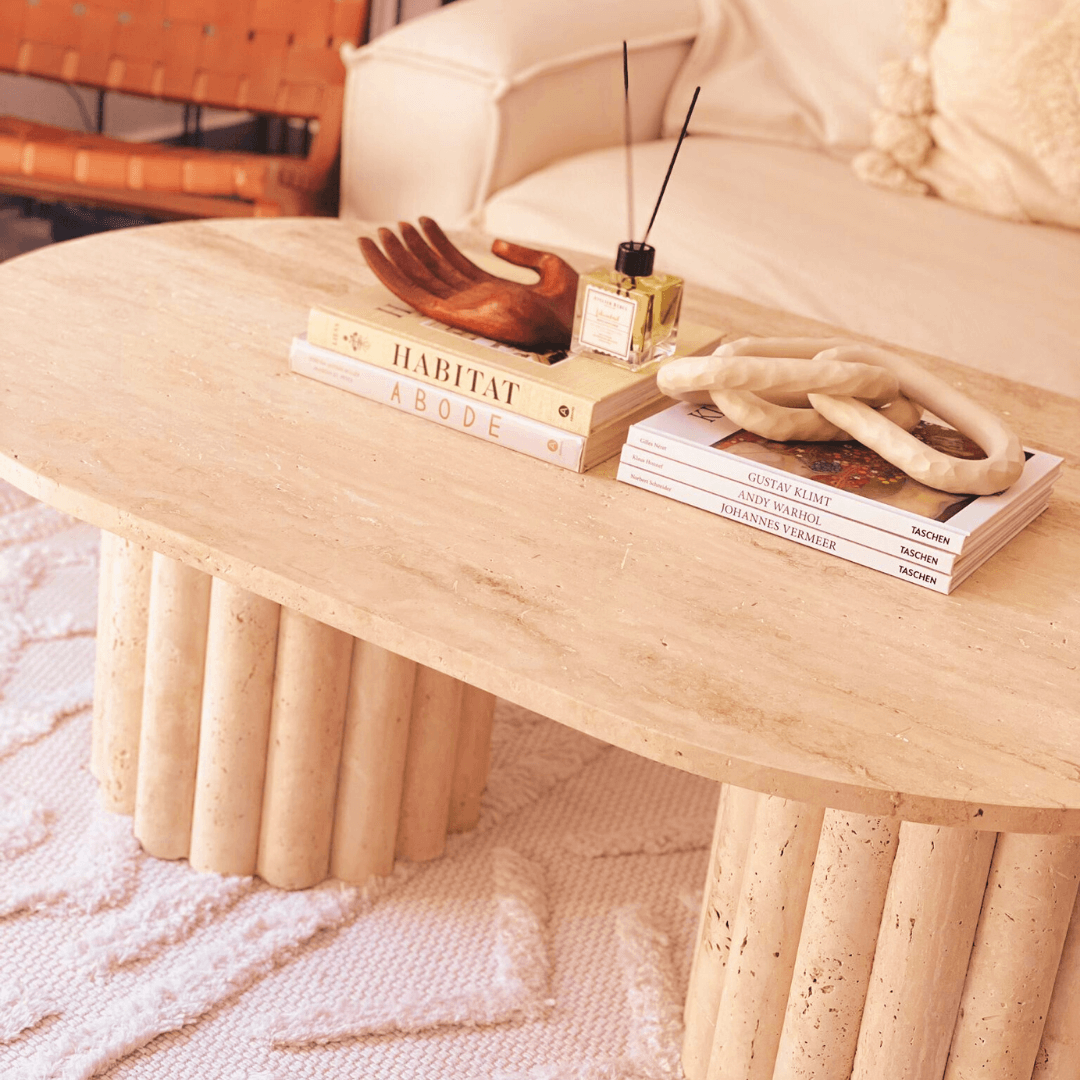 Handcrafted Italian Travertine Coffee Table