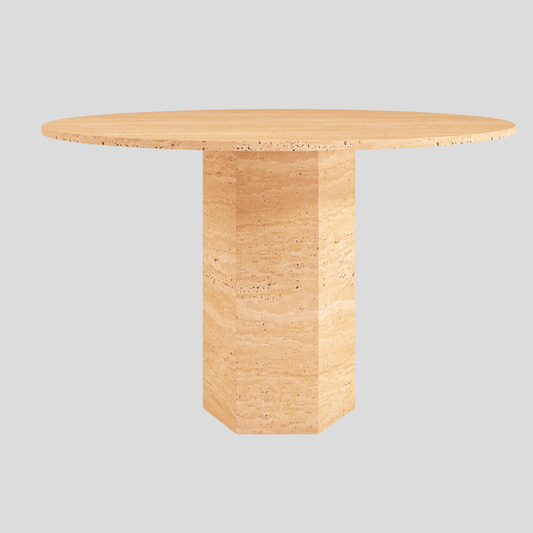 The Hexagon Round Travertine Dining Table