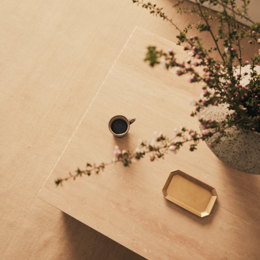 Minimalist Travertine Accent Coffee Table