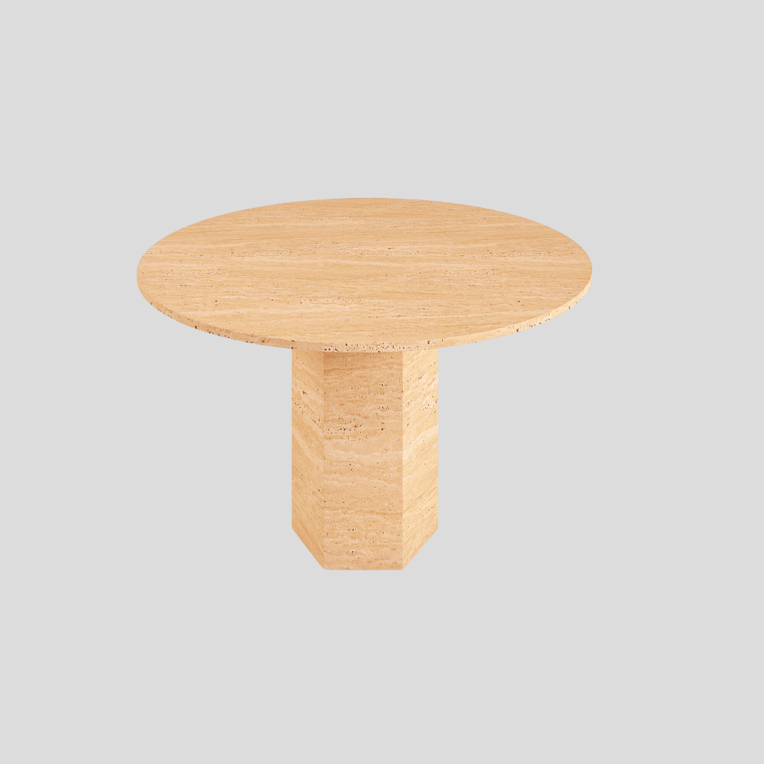 The Hexagon Round Travertine Dining Table