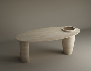 Versatile Travertine Office and Dining Table with Built-in Vase