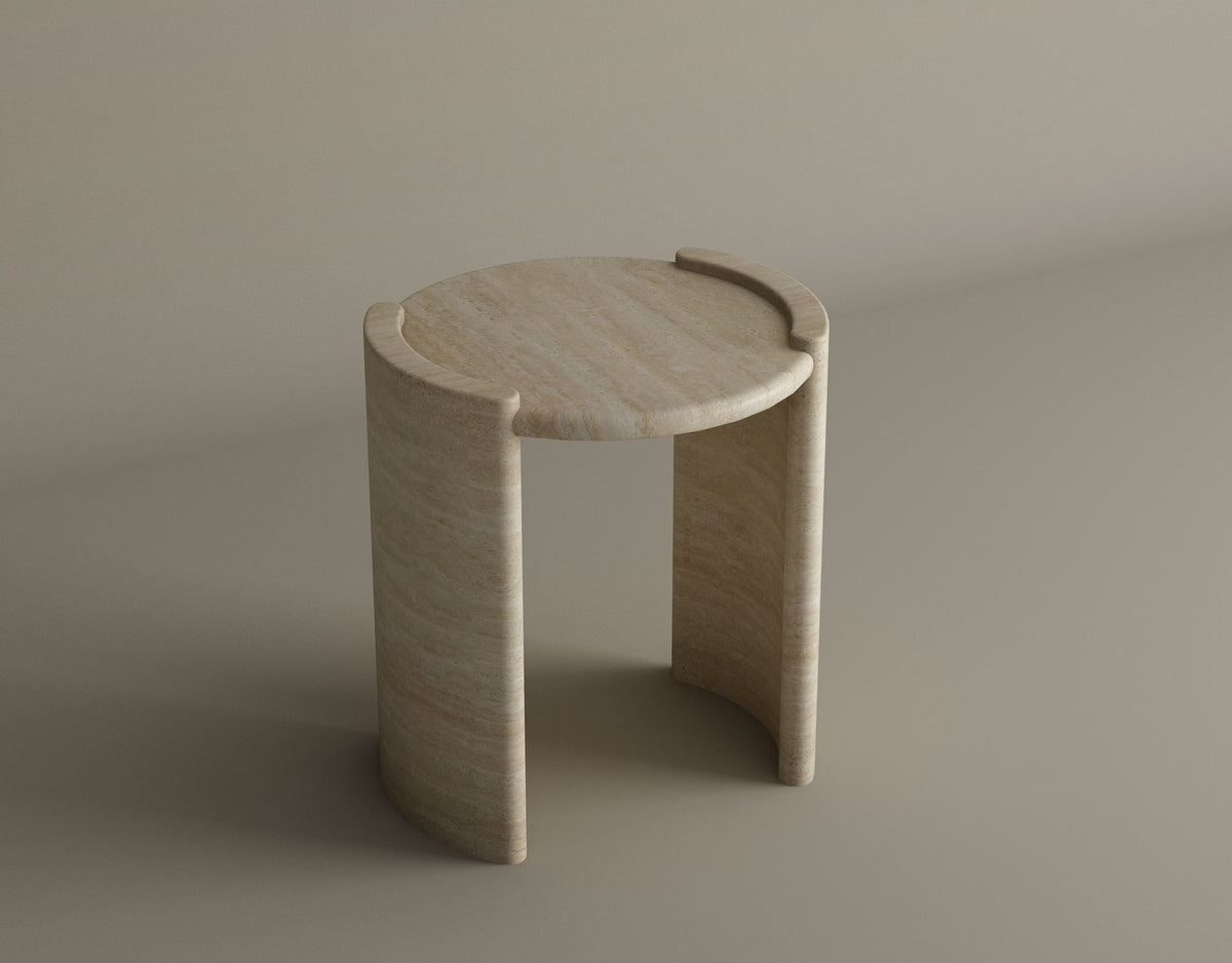 Travertine Arc Table – Curved Minimalist Design in Solid Travertine Stone