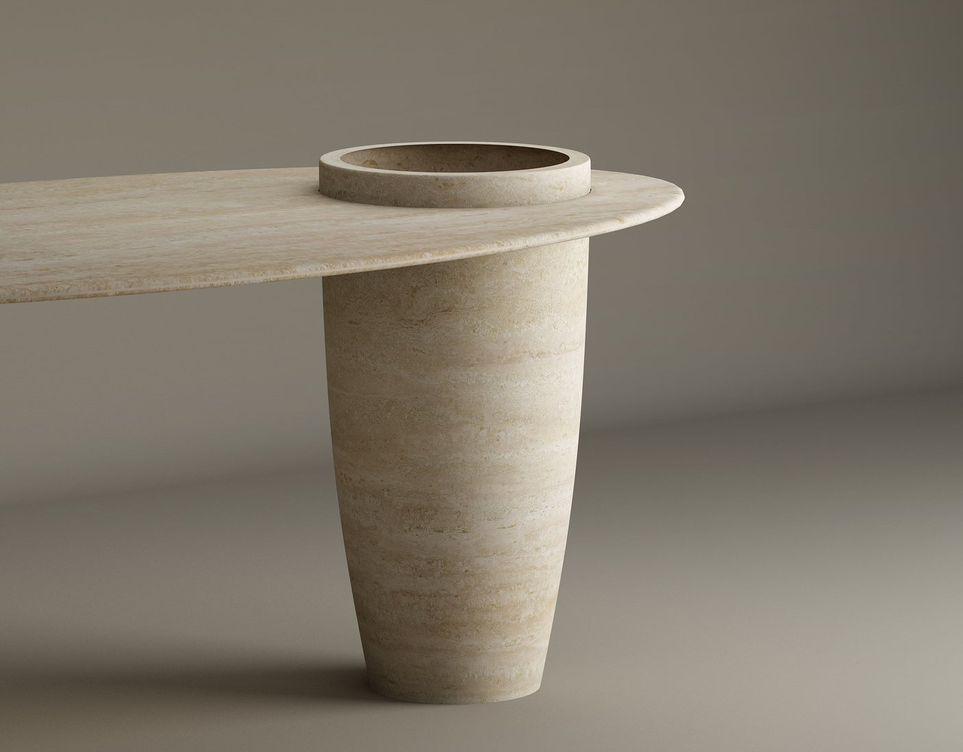 Versatile Travertine Office and Dining Table with Built-in Vase