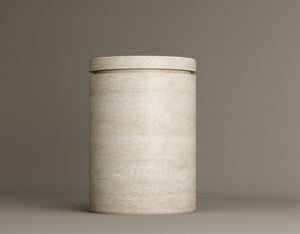 Cycladic Secret Travertine End Table with Storage – A Functional and Timeless Design