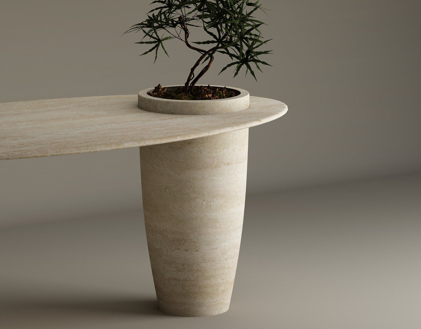 Versatile Travertine Office and Dining Table with Built-in Vase