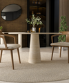 Round Travertine Dining Table with Conical Center Base
