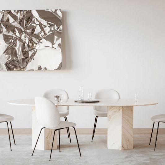 The Hexaform Travertine Dining Table