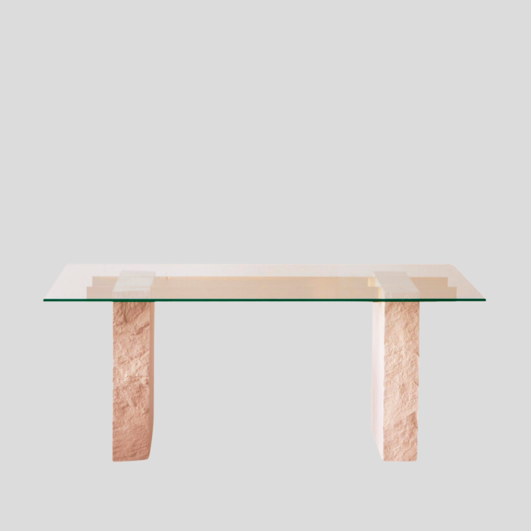 The Lucent Travertine and Glass Dining Table