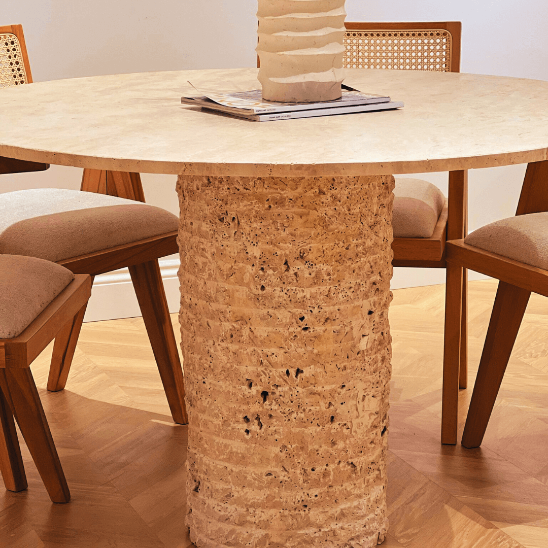 The Rustic Round Travertine Dining Table