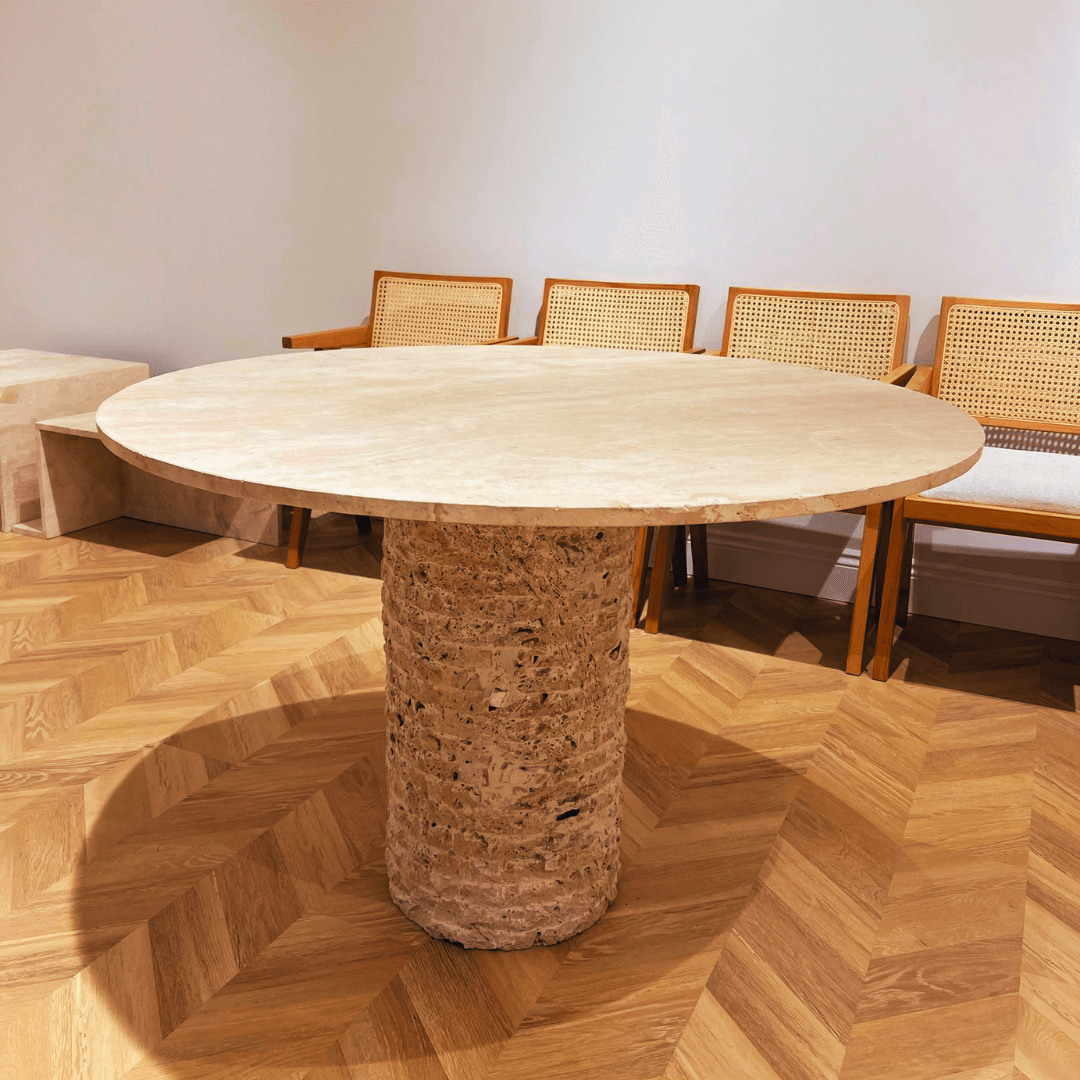 The Rustic Round Travertine Dining Table