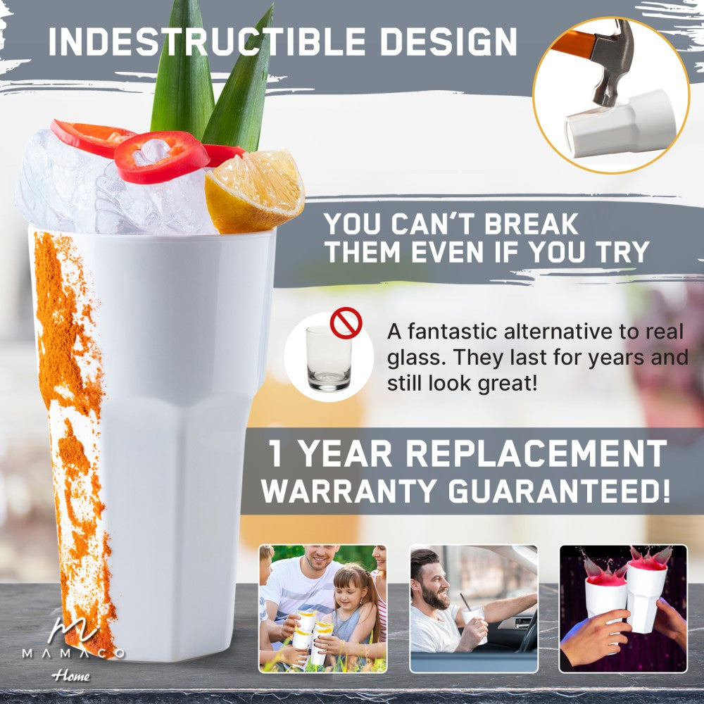 Unbreakable Drinking Glasses - Reusable Drinkware - Juice & Cocktail & Party-11 Oz, WHITE