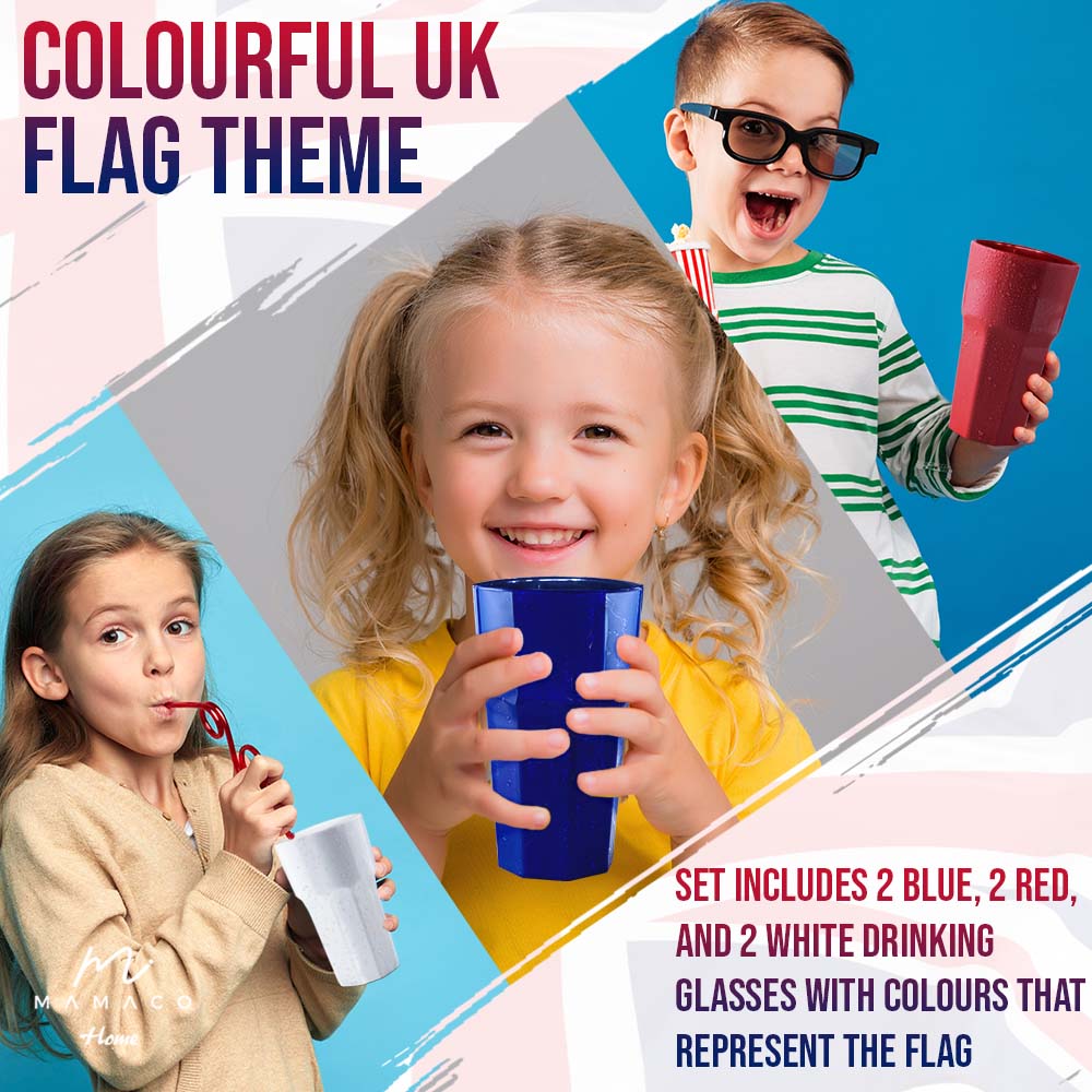 Unbreakable Glasses Drinking Set, British Flag Theme, Shatterproof and BPA-Free Drinkware for Party, Pool, Beach, Camping, and Outdoor Fun, 11 oz. Water, Juice, and Cocktail Tumblers