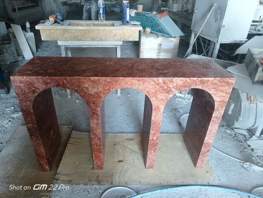 CUSTOM MADE RED TRAVERTINE CONSOLE FOR LITAL AGAM