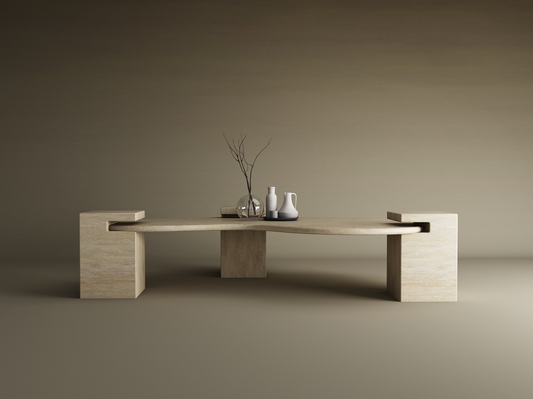 Wavy Travertine Coffee Table with Square Base – Modern Form – Customizable