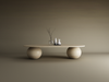 Oval Travertine Coffee Table with Stone Ball Base