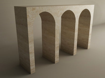 Travertine Console Table with Three Arches – Contemporary Organic Form – Customizable Console Table