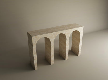 Travertine Console Table with Three Arches – Contemporary Organic Form – Customizable Console Table