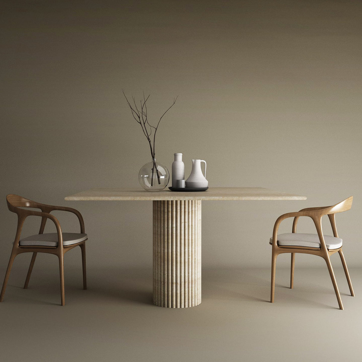 Square Travertine Dining Table – Cylindrical Stone Base – Single Base ...