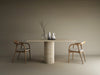 Square Travertine Dining Table with Fluted Round Center Base