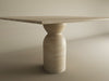 Square Travertine Dining Table with Sculptural Round Center Base