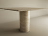 Square Travertine Dining Table with Cylindrical Center Base
