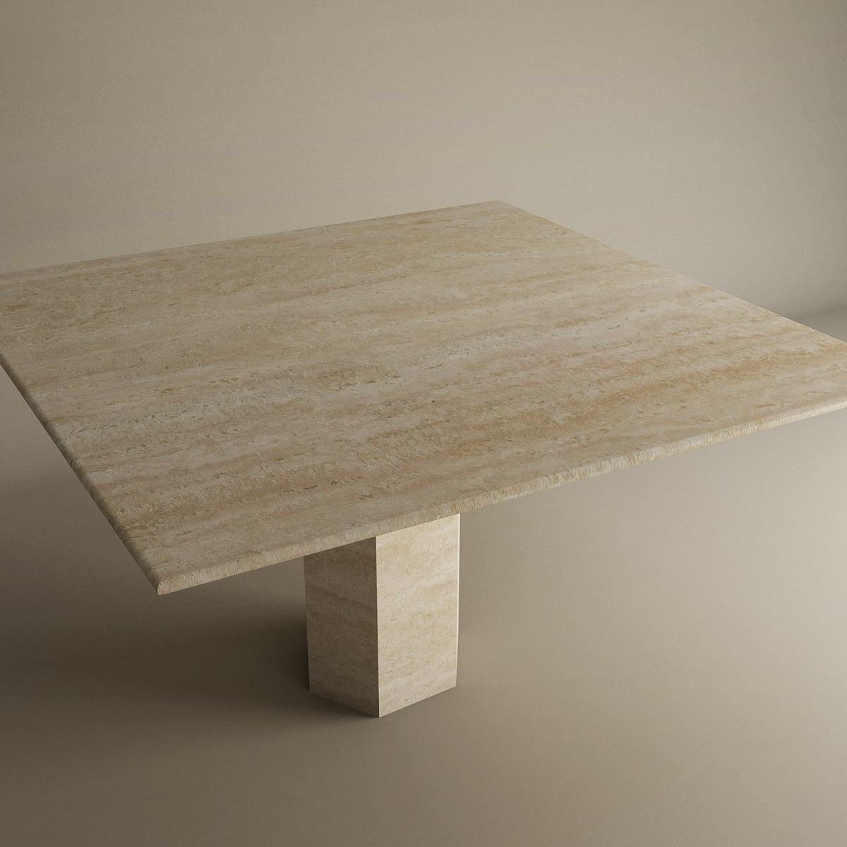 Square Travertine Dining Table – Block Base – Single Base – Travertable