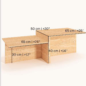 dimentions in inches and cm for travertine coffee table