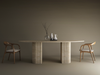 Ellips Travertine Dining Table with Fluted Round Base
